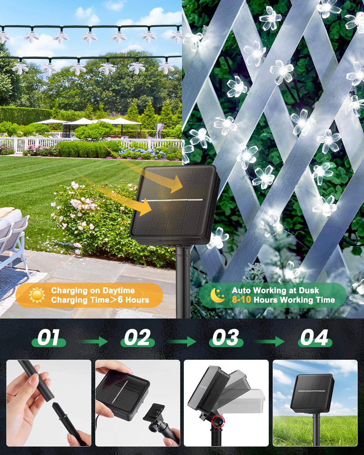 2 Pack Total 52FT 120 LED Solar String Lights Flower Outdoor Waterproof Fairy Lights for Garden Yard Fence Patio Christmas Tree Wedding Party Decor (120 Count)