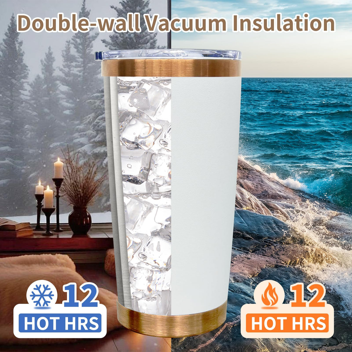 20 oz Insulated Tumblers Bulk With Lid and Straw White (12 Count)