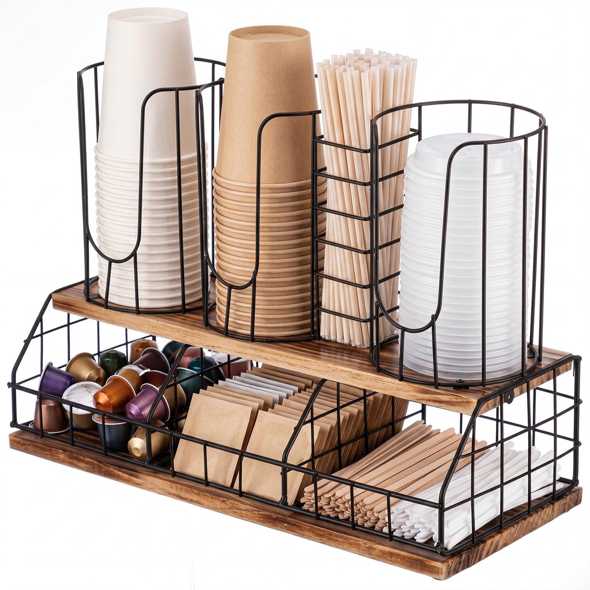 18oz Adjustable Coffee Cup Dispenser with Wooden Base