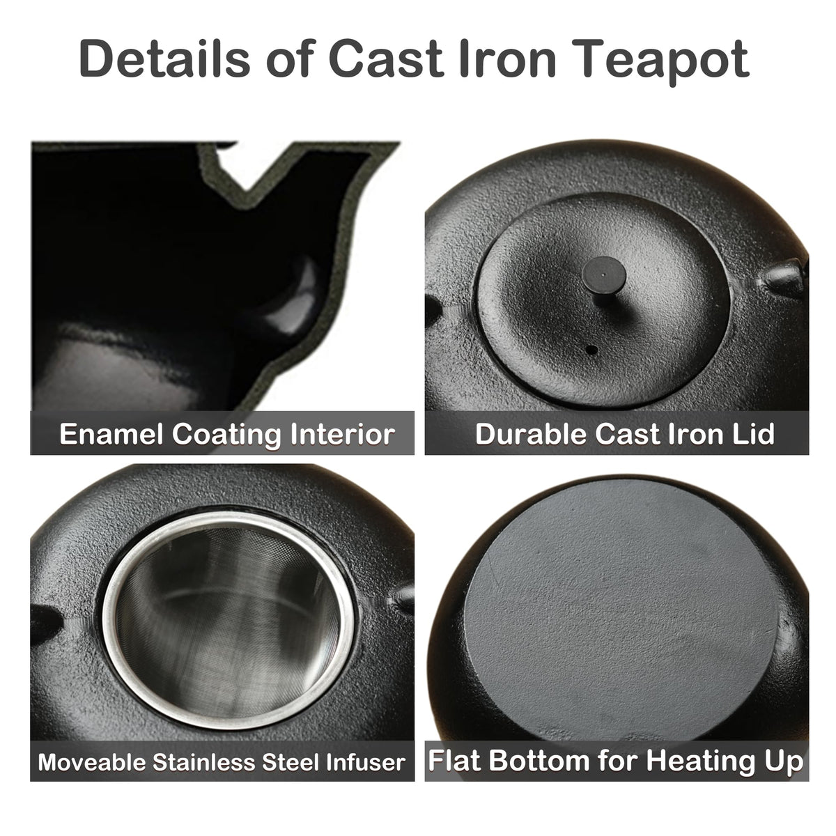 67.6oz Large Cast Iron Teapot and Cups Set