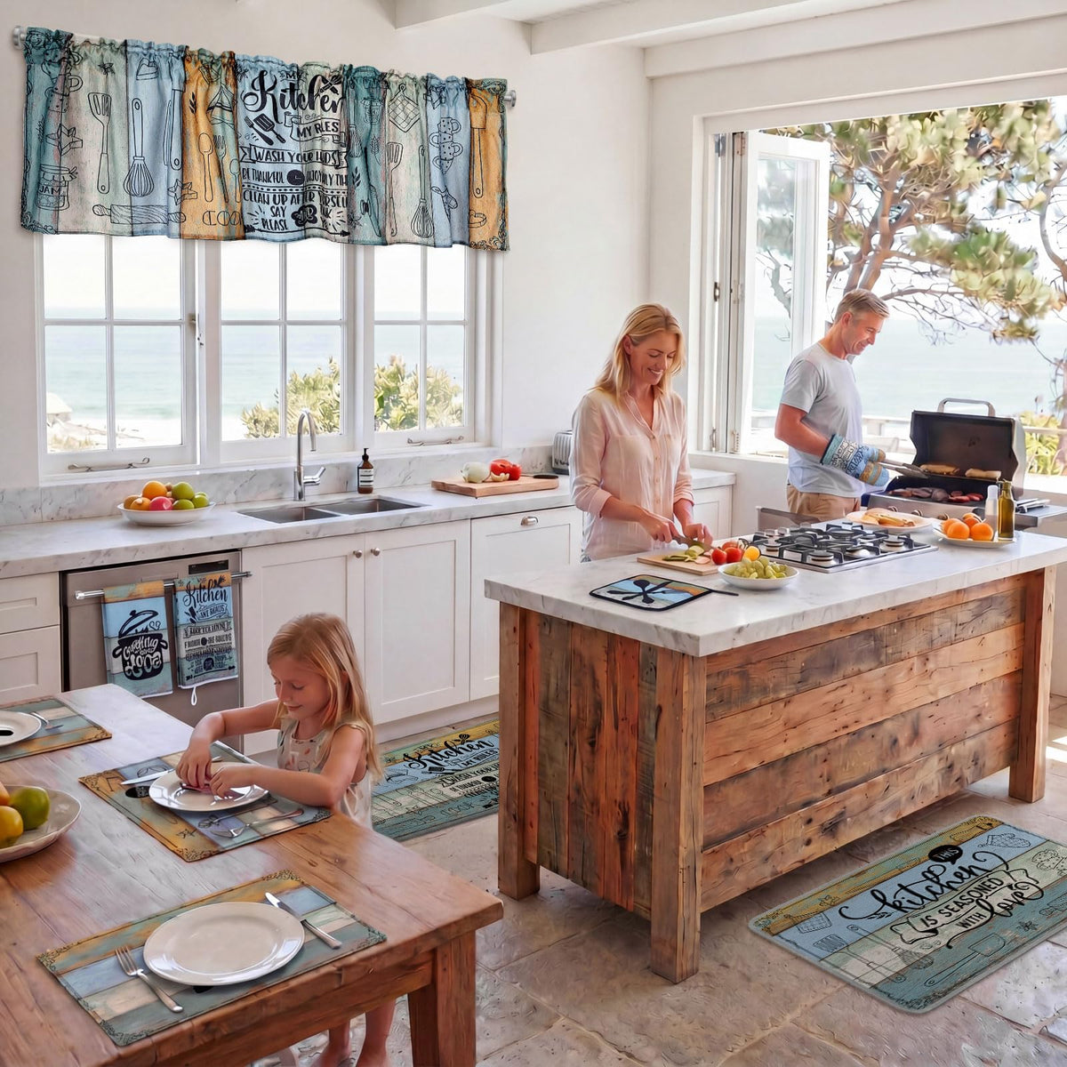 16 Pcs Farmhouse Kitchen Decor Set 4 Kitchen Towels 4 Placemats 2 Non Slip Rugs and Mats for Floor 2 Spring Oven Mitts Gloves 2 Pot Holders 2 Floral Curtains for Home Decoration Gift (16 Count)