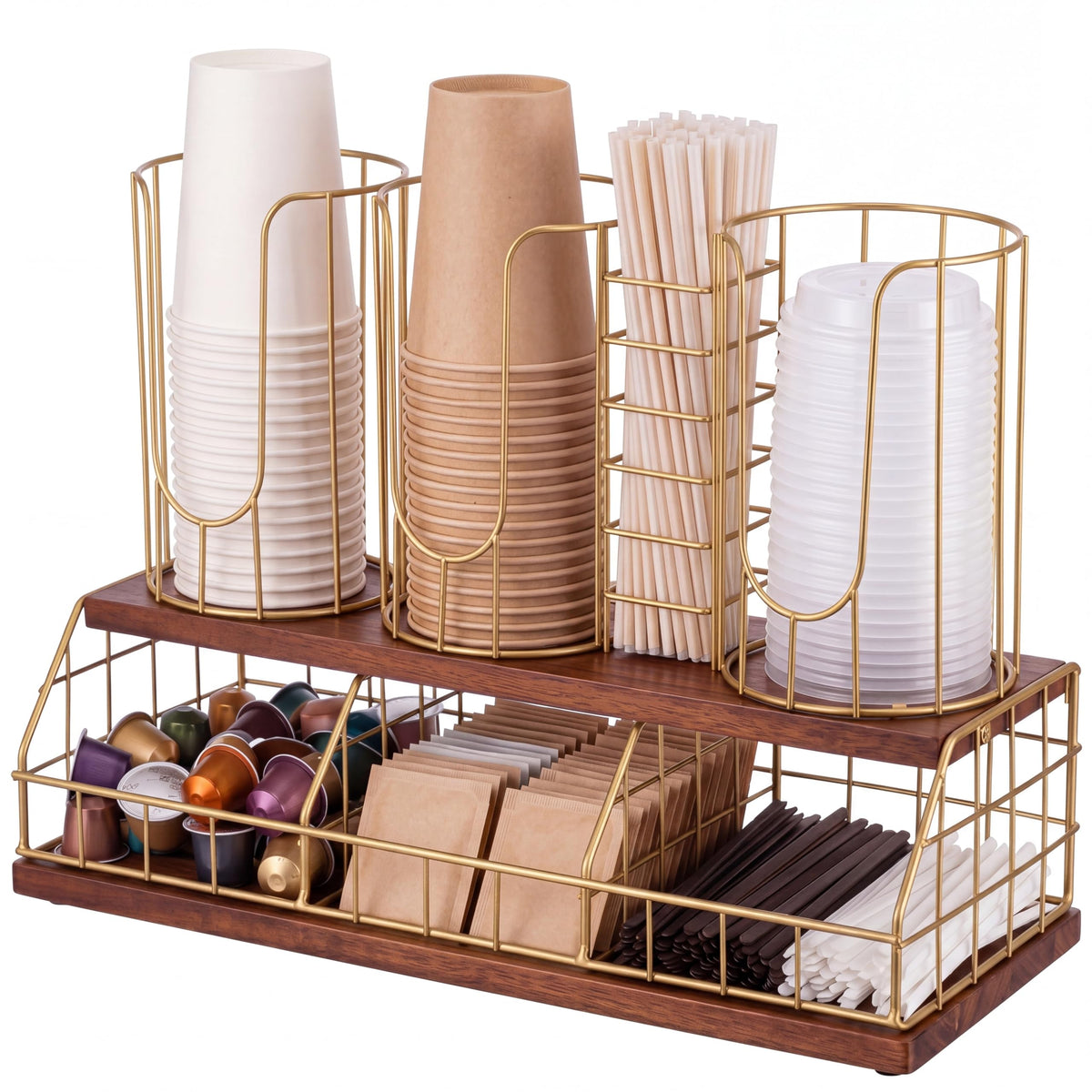 18oz Adjustable Coffee Cup Dispenser with Wooden Base