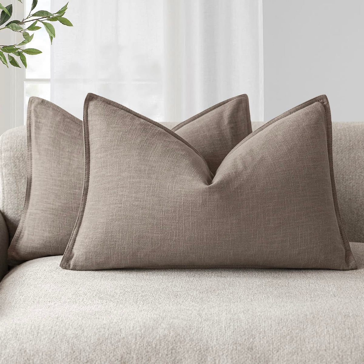 Pack of 2 Decorative Linen Solid Throw Pillow Covers Accent Lumbar Cushion Case Boho Farmhouse Pillowcase for Chair Couch Sofa Bedroom Living Room Home Decor 12 x 20 Inch Brown Tan