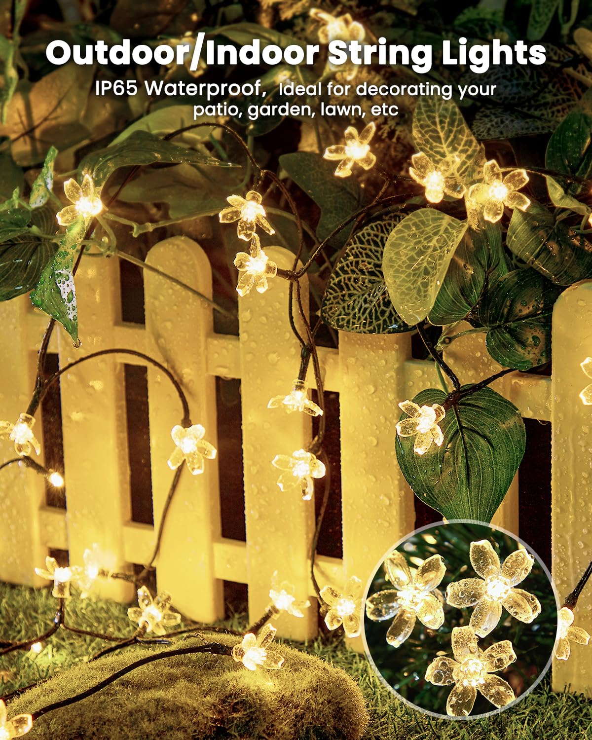 2 Pack Total 52FT 120 LED Solar String Lights Flower Outdoor Waterproof Fairy Lights for Garden Yard Fence Patio Christmas Tree Wedding Party Decor (120 Count)