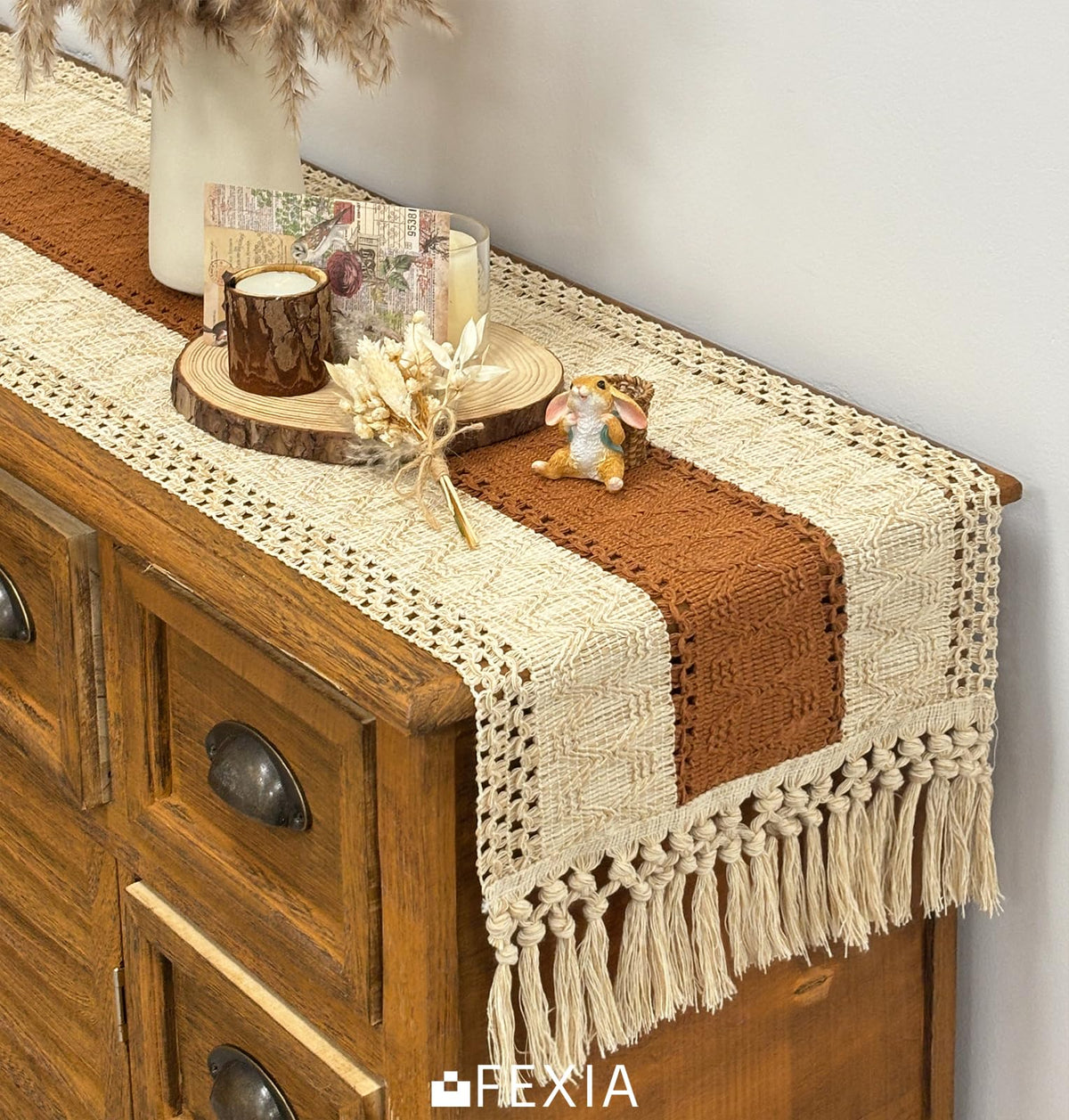 Boho Table Runner for Home Decor 12x72 Fall Coffee Table Decor Caramel (6 Foot)
