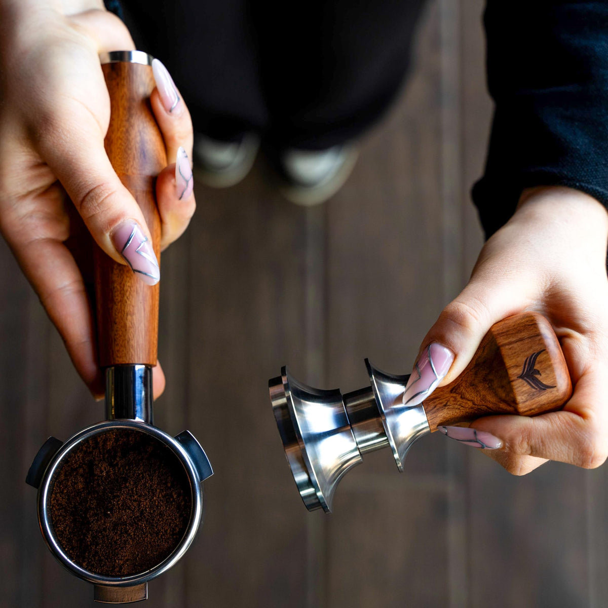 54mm Espresso Tamper for Breville Machine Rosewood KNODOS Auto Leveling