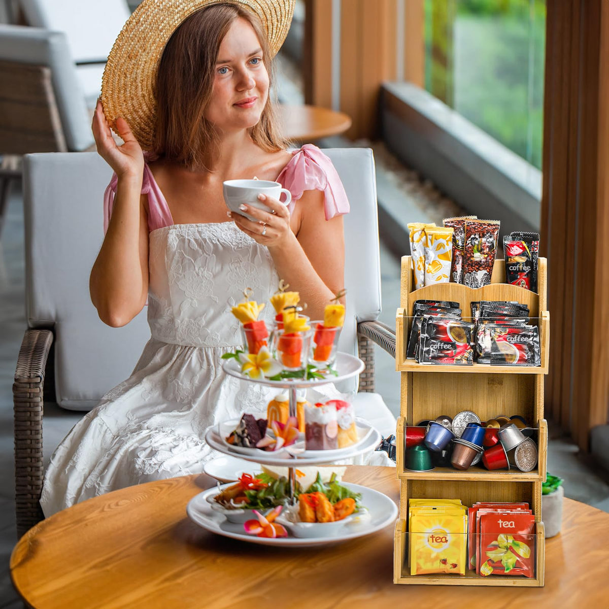 3 Tier Bamboo Coffee Condiment Station