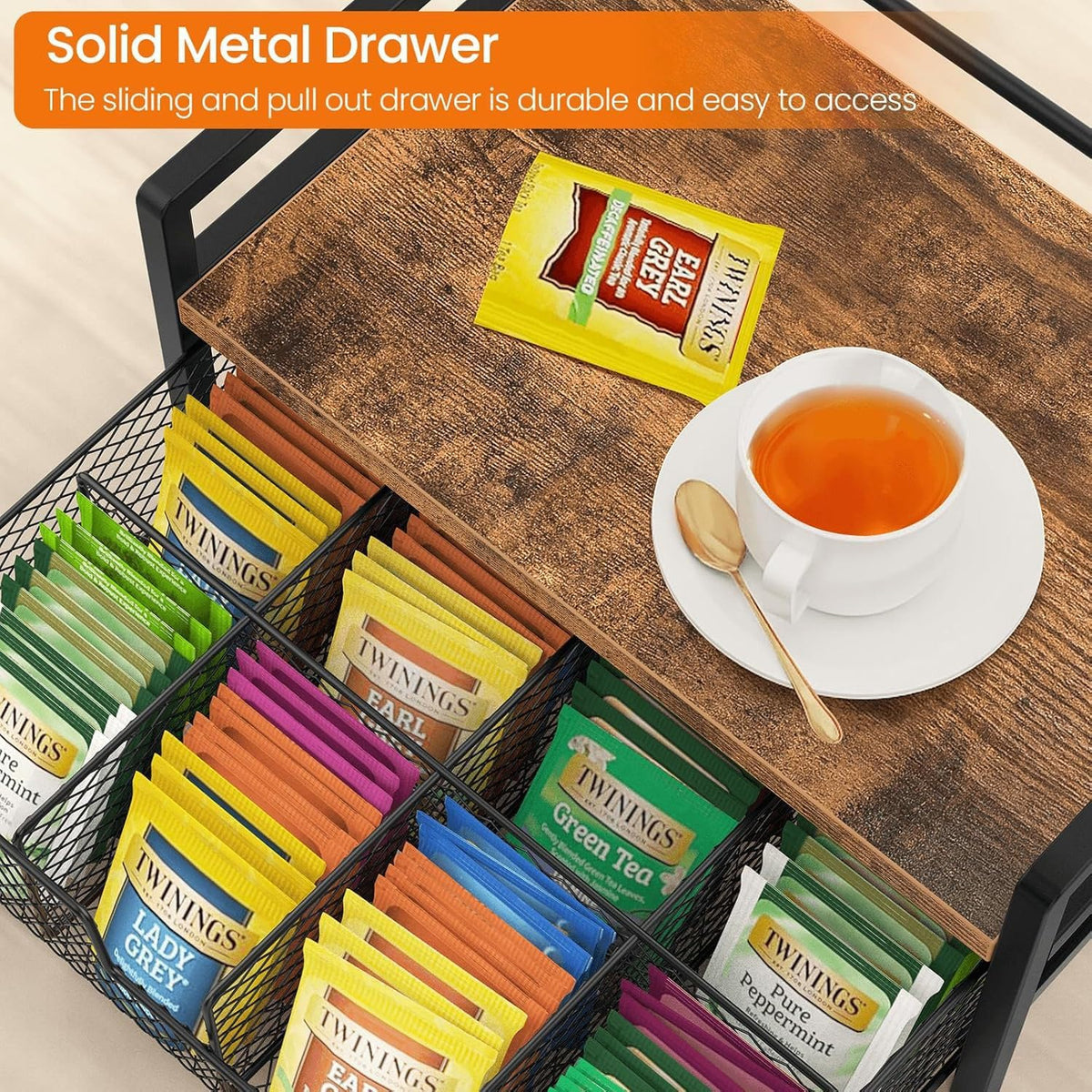 Wood & Metal Tea Bag Organizer (3 Count)