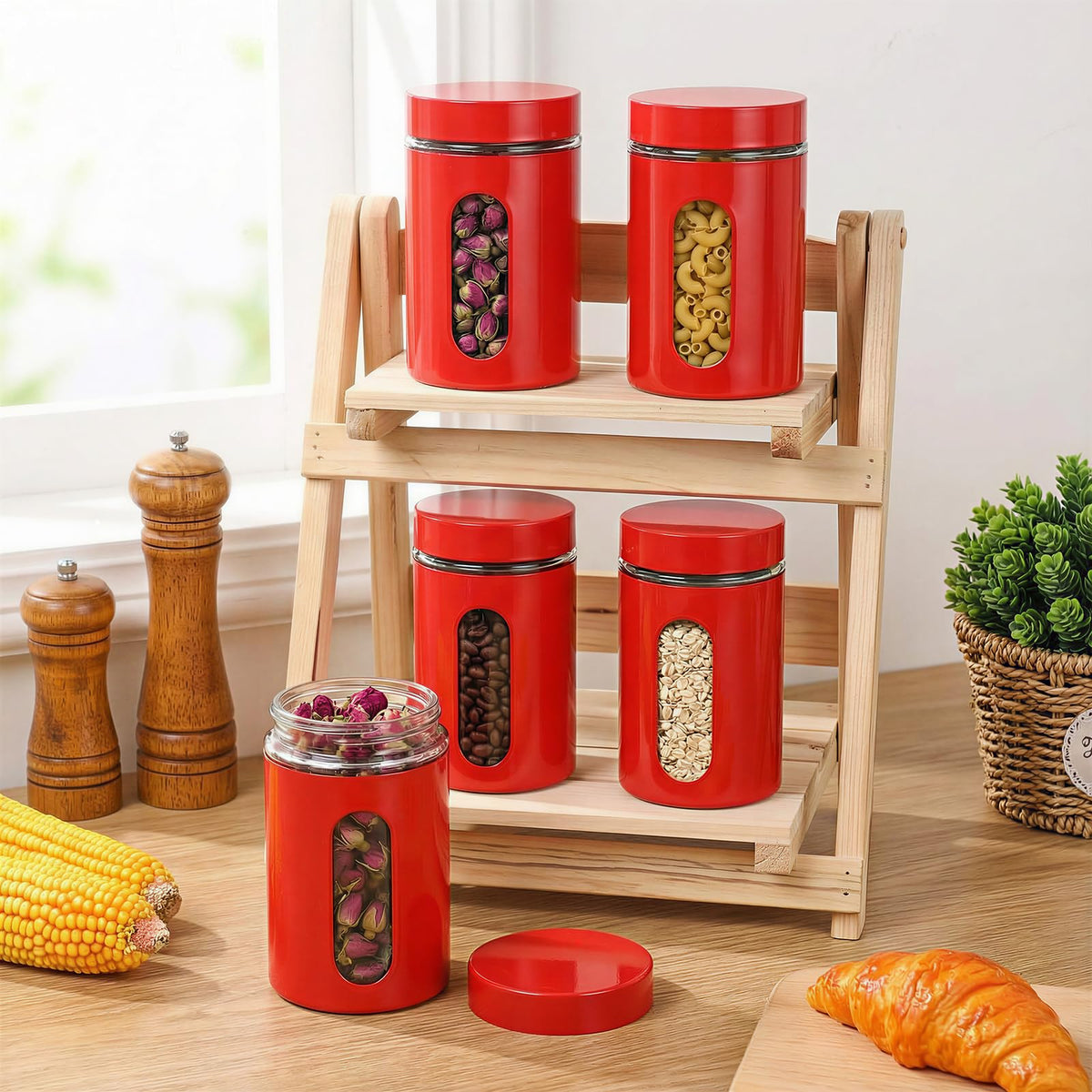 6 Pack Kitchen Canisters Set 20 oz Airtight Stainless Steel Canister Food Storage Container with Window Glass (6 Count)