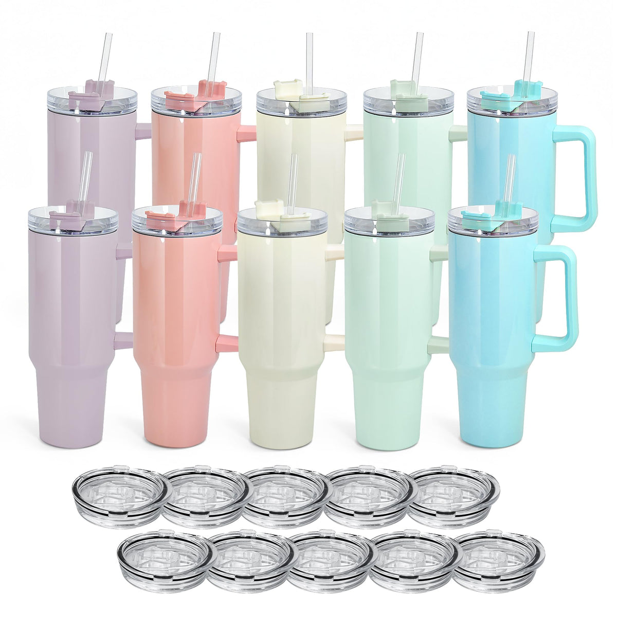40 oz Sublimation Tumbler with Handle and Straw 10 Pack Stainless Steel Insulated Tumblers Blanks Water Bottle Travel Cups (10 Count)