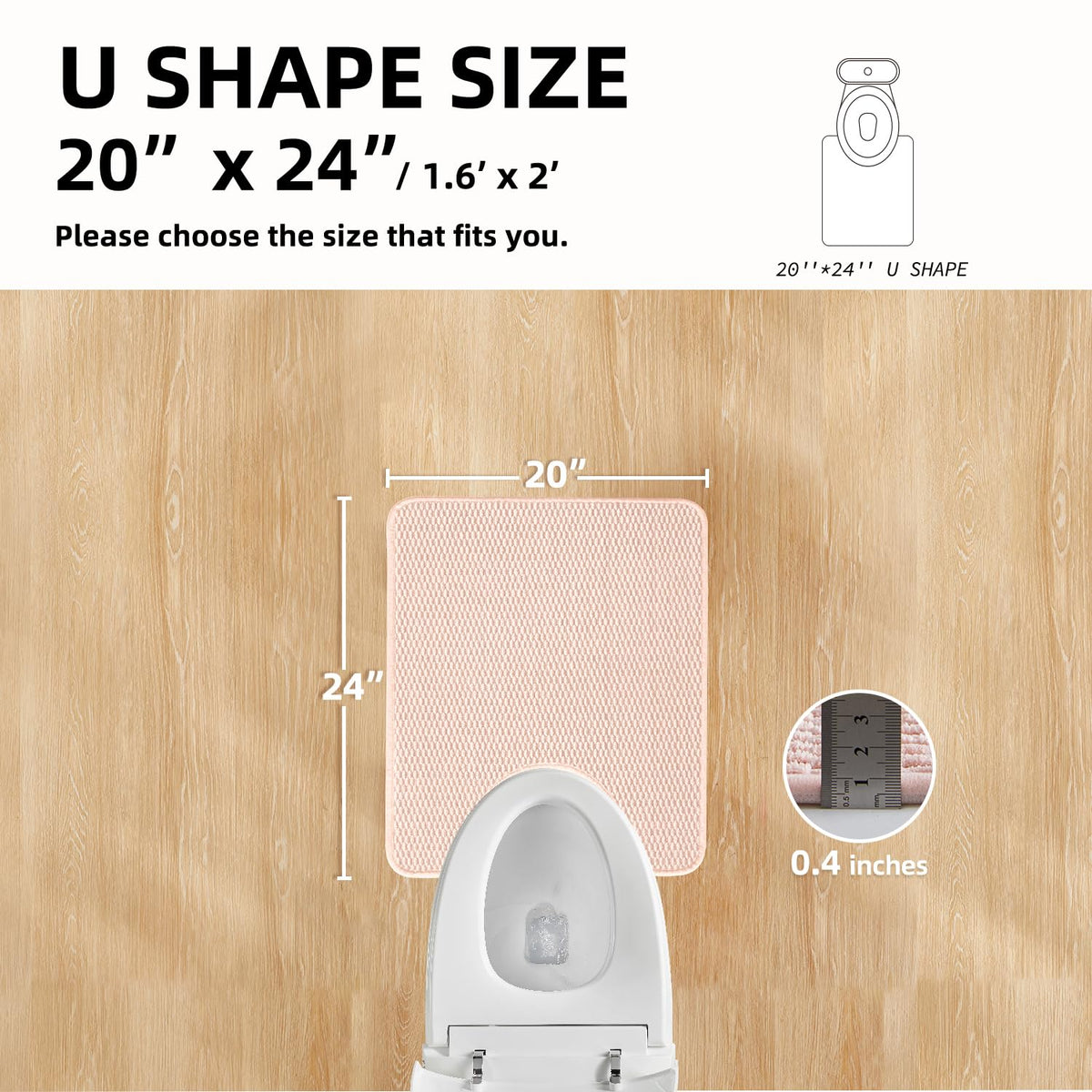 Toilet Rug Thin Toilet Rugs U Shaped Washable Non Slip Absorbent Quick Dry Low Pile Toilet Mat (3 Sq Ft)