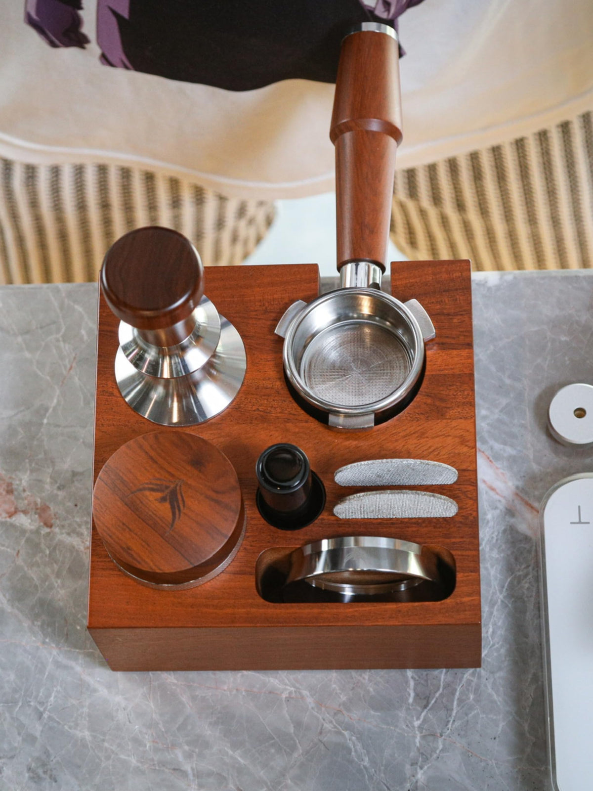 Espresso Accessories Organizer Box 58mm Tamping Station Rosewood Espresso Tools Stand for Tamper