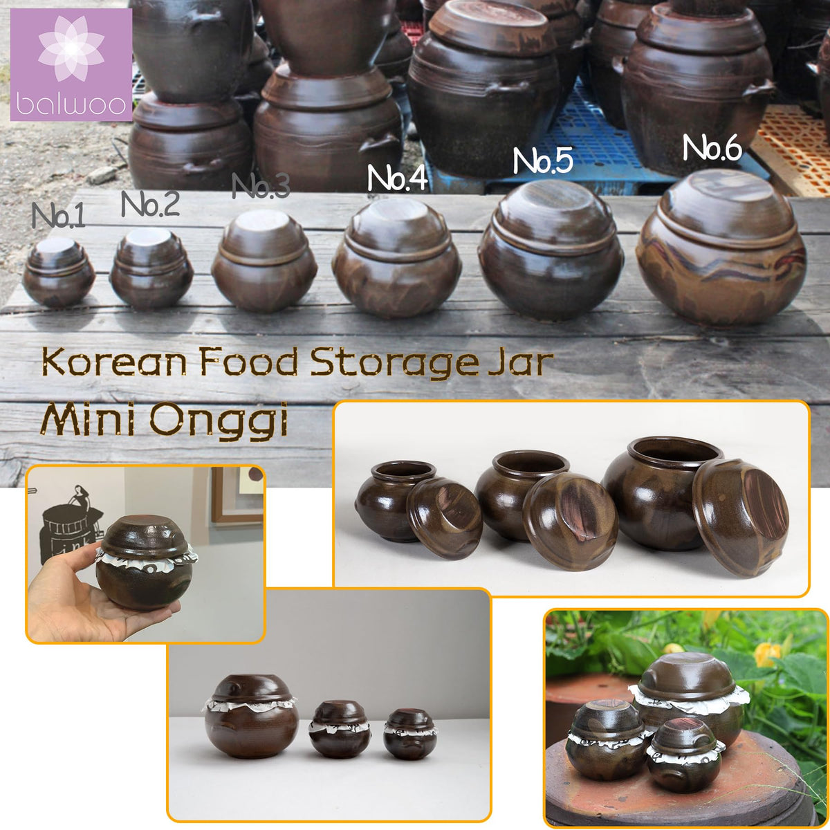 Earthenware Onggi Korean Traditional Clay Jar Ceramic Canister