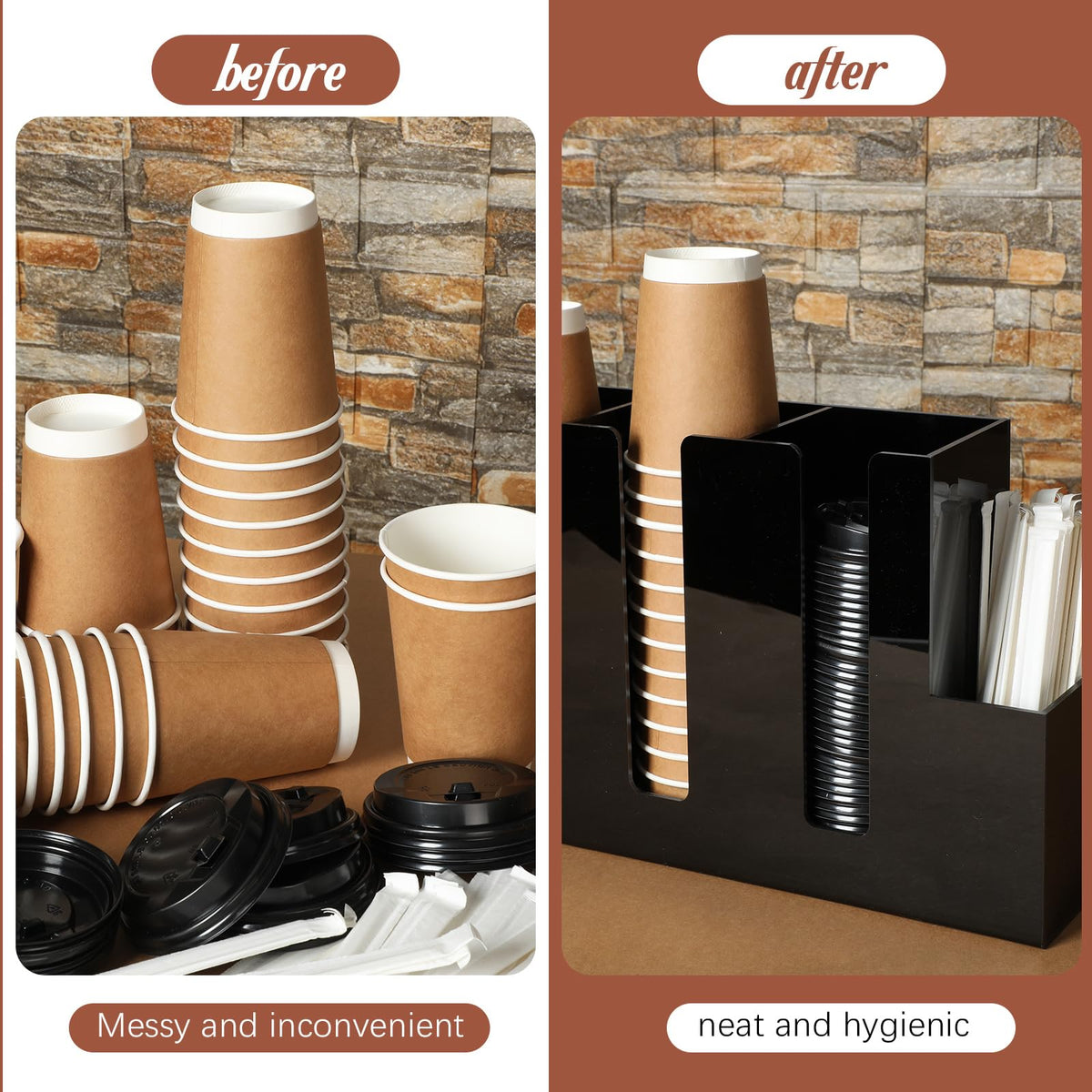 4 Compartments Acrylic Coffee Cup and Lid Storage Organizer Holder Disposable Paper Cup Dispenser Organizer Plastic Lid Holder Accessories for Kitchen Bar Shop Party Supplies