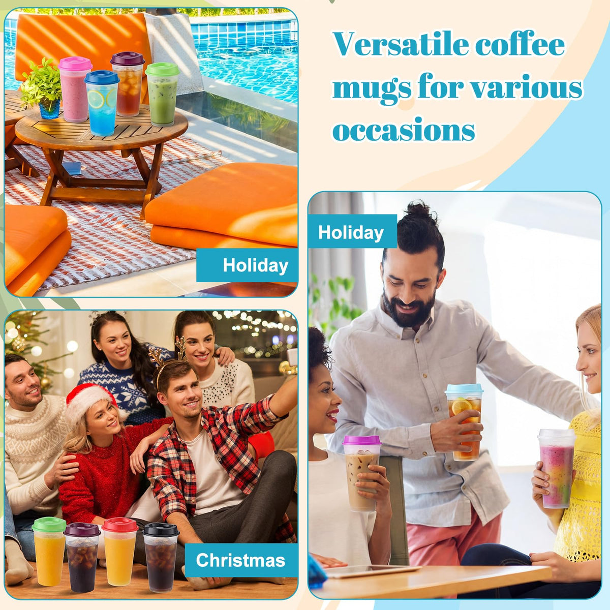 45 Pack 16 oz Reusable Coffee Cups with Lids Water Bottle Iced Coffee Travel Mug Portable Plastic Tea Tumblers Bulk for Hot and Cold Drinks Birthdays Party (45 Count)