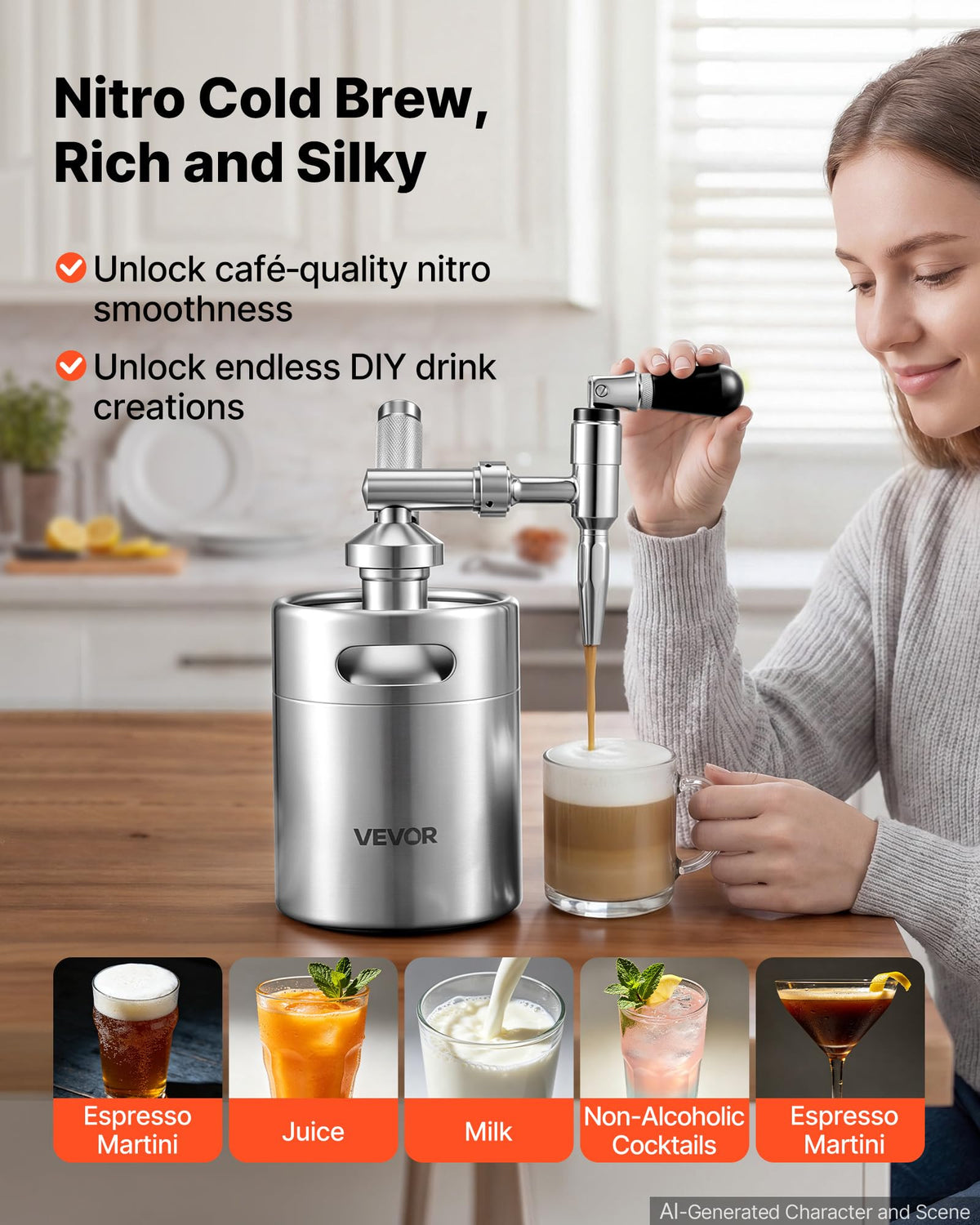 Nitro Cold Brew Coffee Maker 68 oz Nitrogen Dispenser System