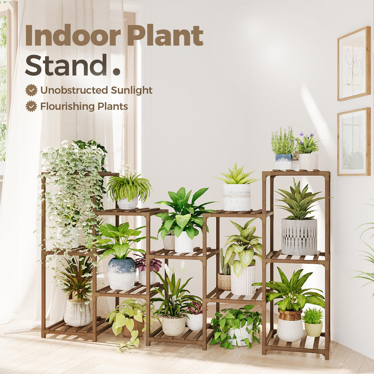 Large Plant Shelf Outdoor Wood Plant Stand Large Rack for Living