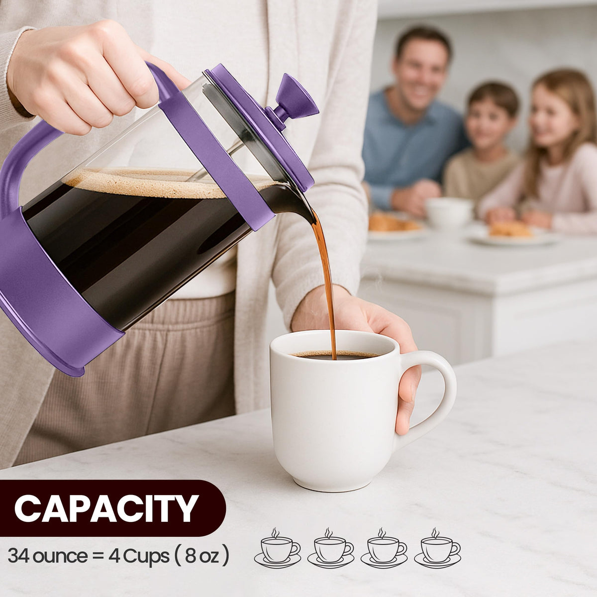 Borosilicate Glass French Press Coffee Maker 34 Oz