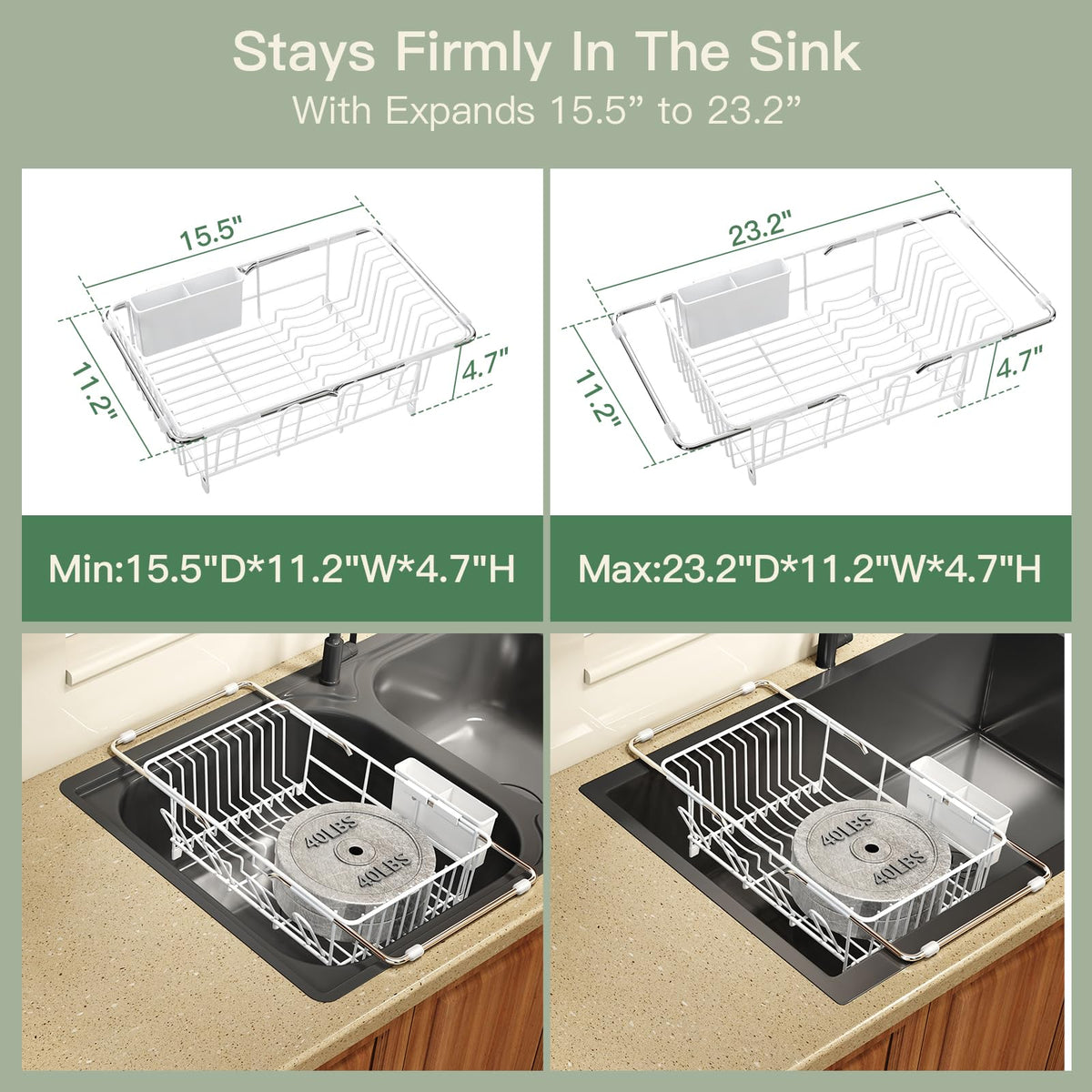 White Dish Drying Rack Over Sink with Utensil Holder