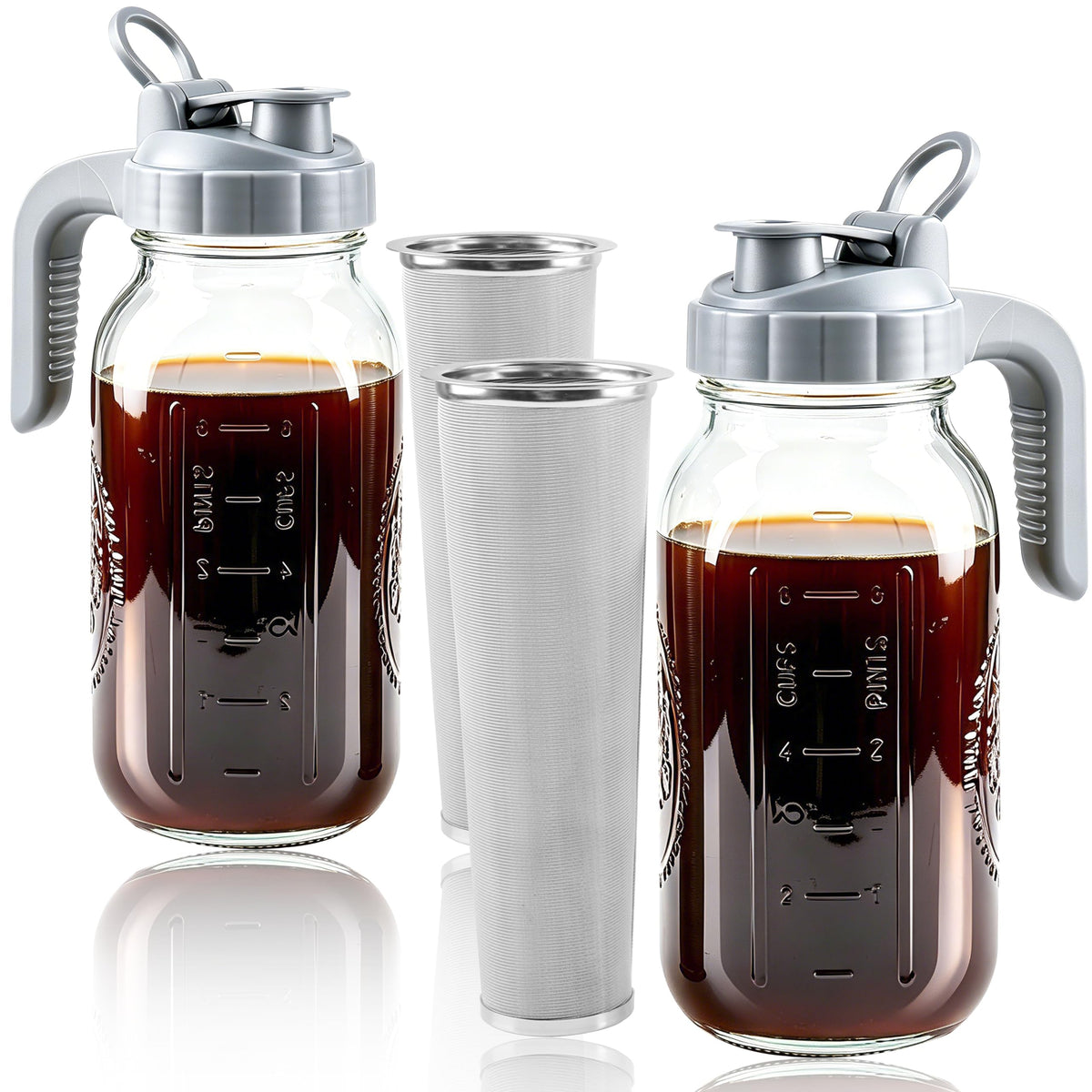 Cold Brew Coffee Maker 64oz Glass Mason Jar Pitcher with Pour Spout Lid