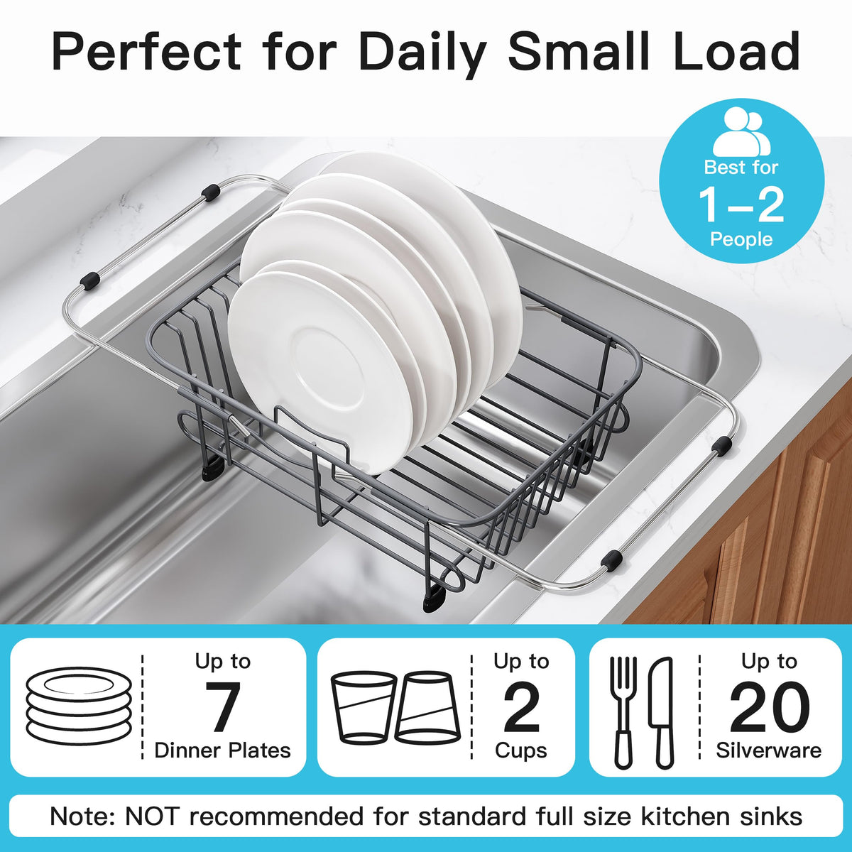 Gray Dish Drying Rack in Sink with Utensil Holder