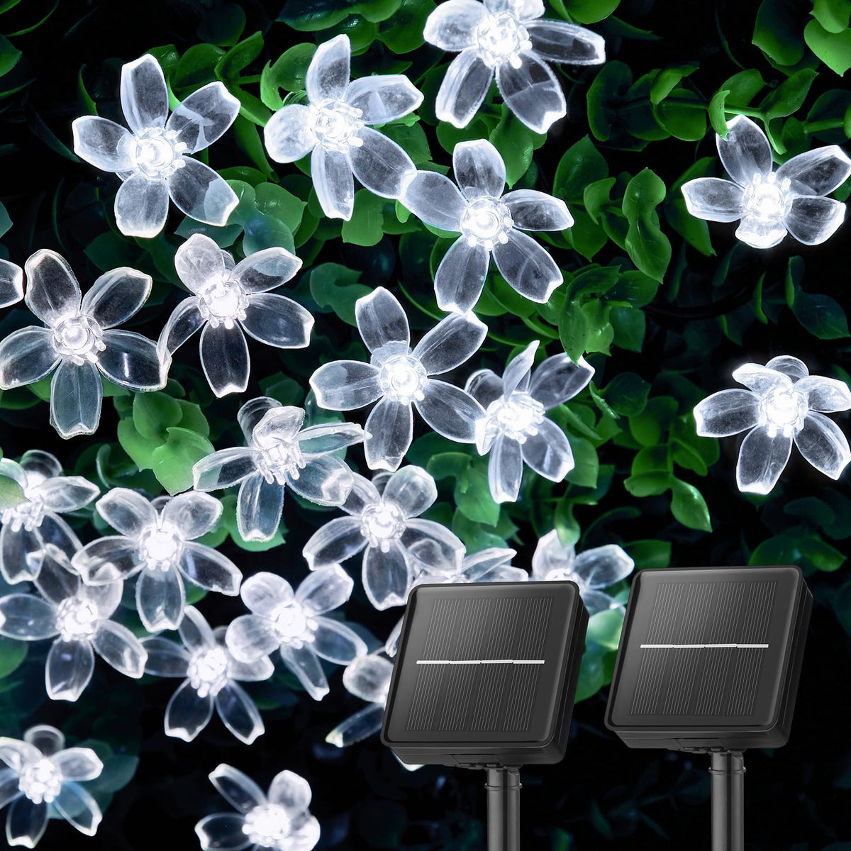 2 Pack Total 52FT 120 LED Solar String Lights Flower Outdoor Waterproof Fairy Lights for Garden Yard Fence Patio Christmas Tree Wedding Party Decor (120 Count)