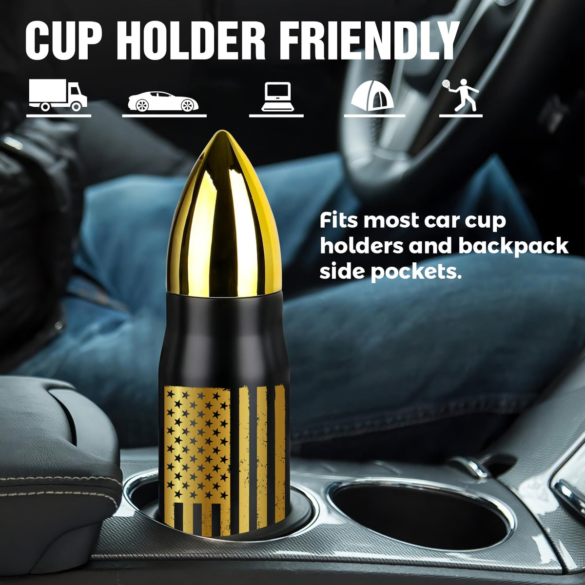 Black and Gold American Flag Stainless Steel Tumbler