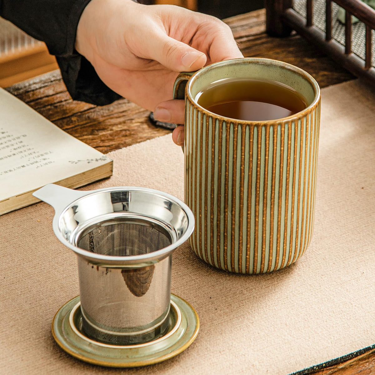 15.5oz 470ml Ceramics Teacups with Infuser and Lid