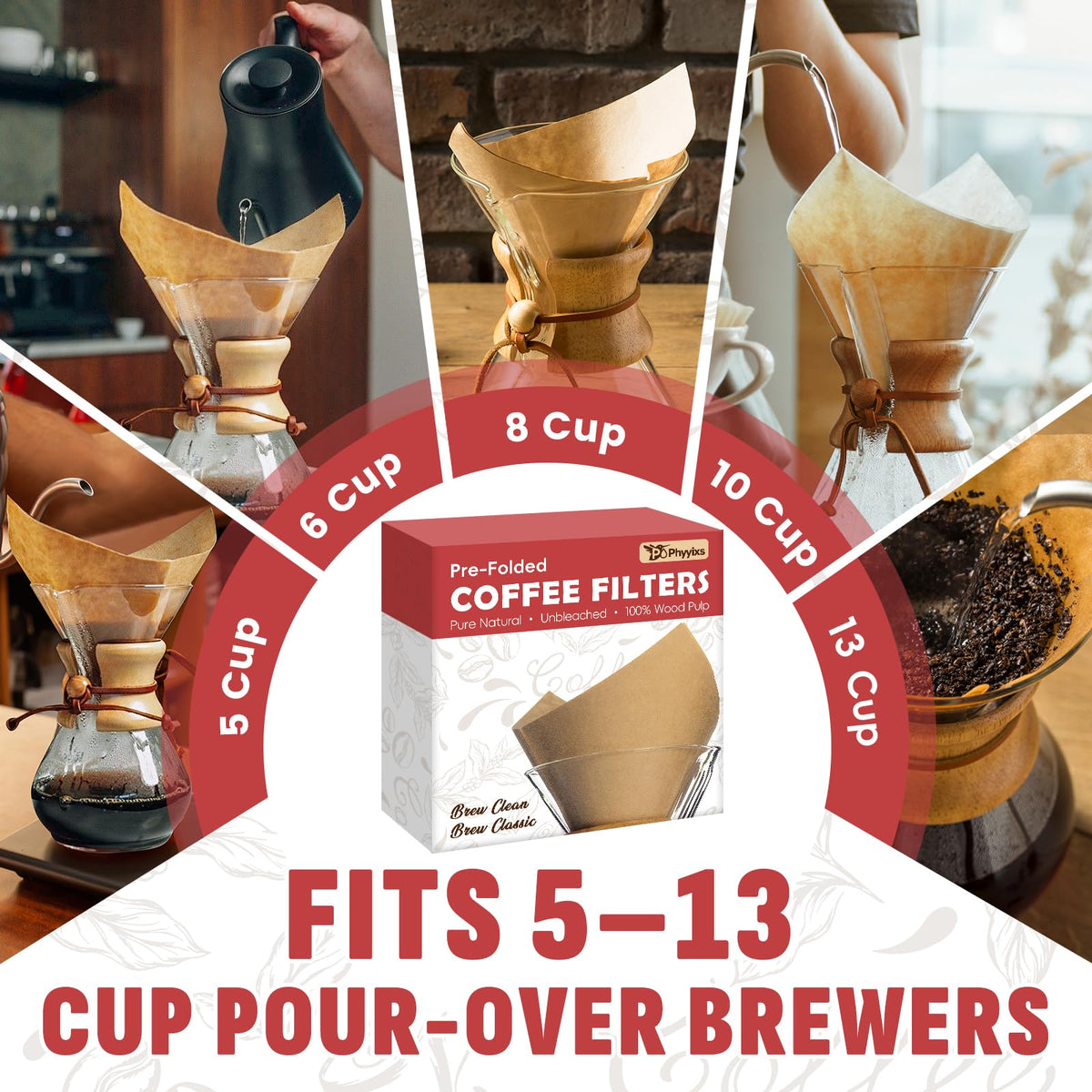 Pre Folded Unbleached Cone Coffee Filters (80 Count)