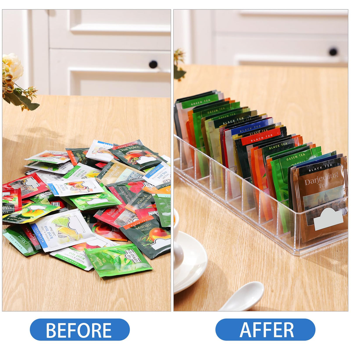 2 Pcs Tea Bag Storage Acrylic Clear Tea Drawer Organizer for Drawers
