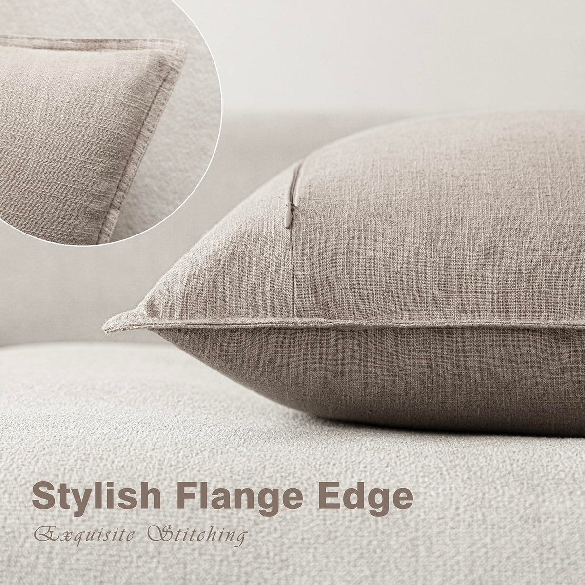 Set of 2 Decorative Linen Solid Throw Pillow Covers Soft Accent Cushion Euro Case Boho Farmhouse Pillowcase for Chair Couch Sofa Bedroom Living Room Home Decor 22 x 22 Inch Natural Linen (2 Count)