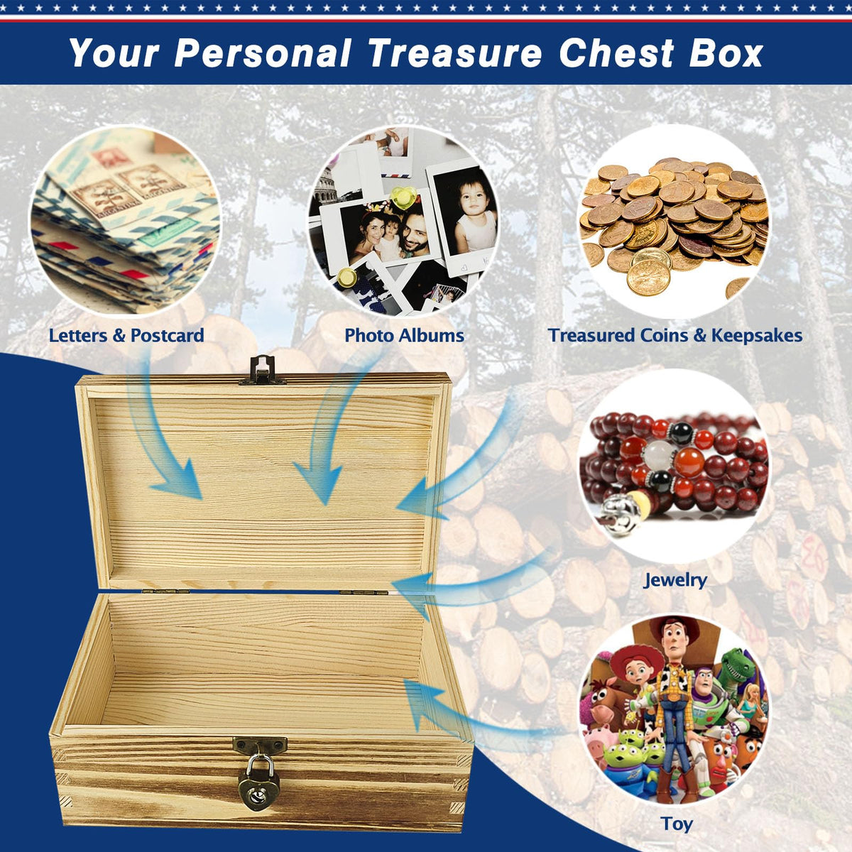 Wooden Box with Lock and Keys Hinged Lid Treasure Chest Memory Hobby Preservation Rustic Decorative Archival Organizer Jewelry Gadget Trinkets Keepsake Wood Storage Boxes 2 Pack Smokey Color
