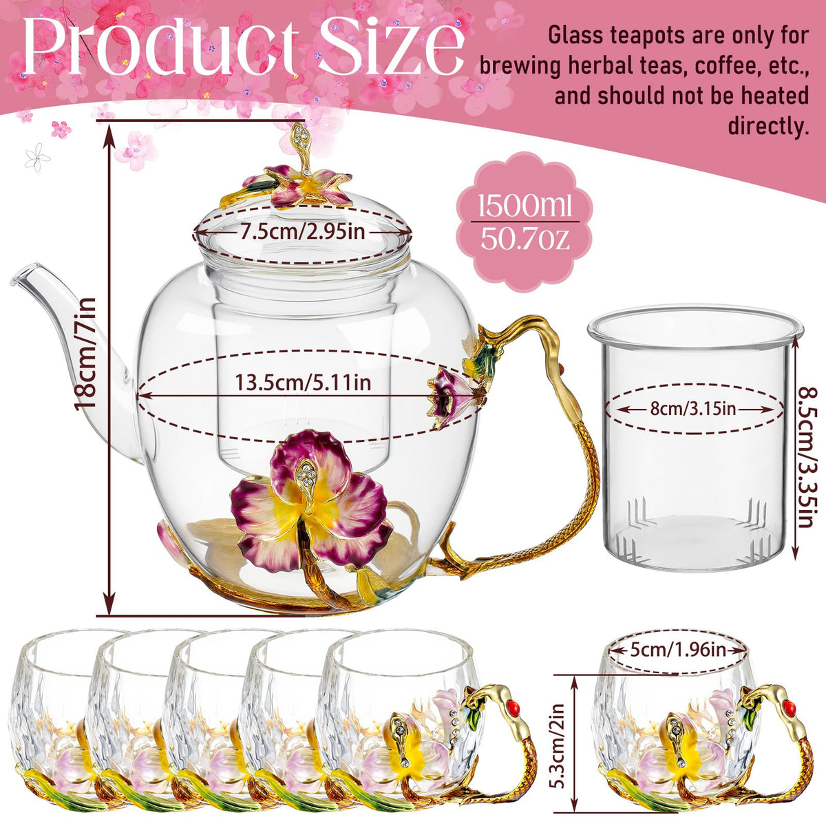 Floral Glass Tea Set (7 Count)