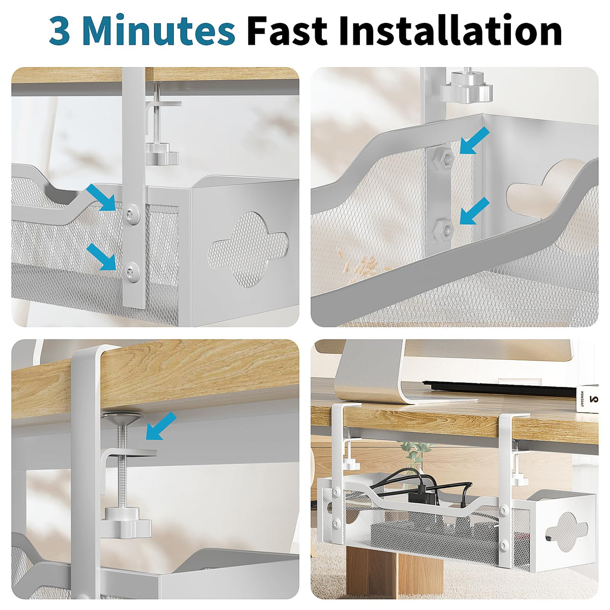 Under Desk Cable Management Tray White