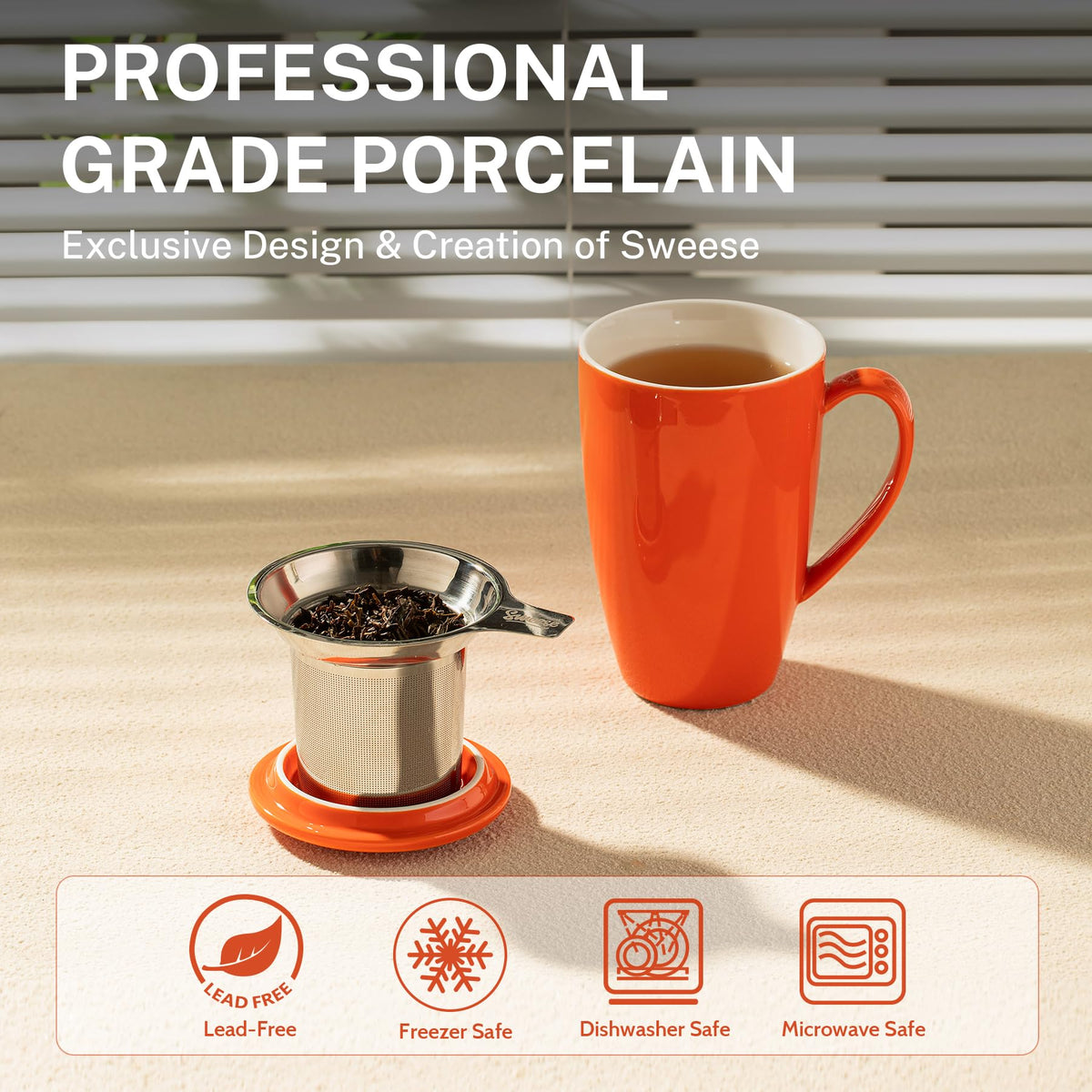 15oz Porcelain Tea Mug with Infuser and Lid