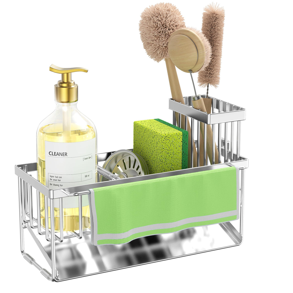 Kitchen Sink Caddy Organzier with High Brush Holder
