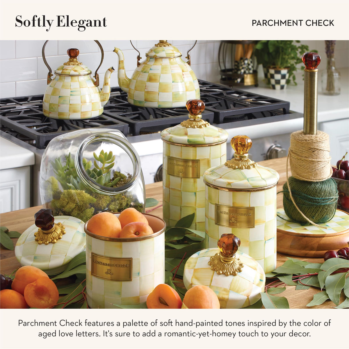 Parchment Check Enamel Canister