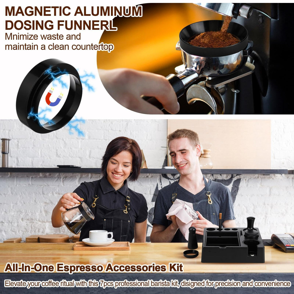 53mm Black 7 Pcs Espresso Accessories Kit with Tamping Station (7 Count)
