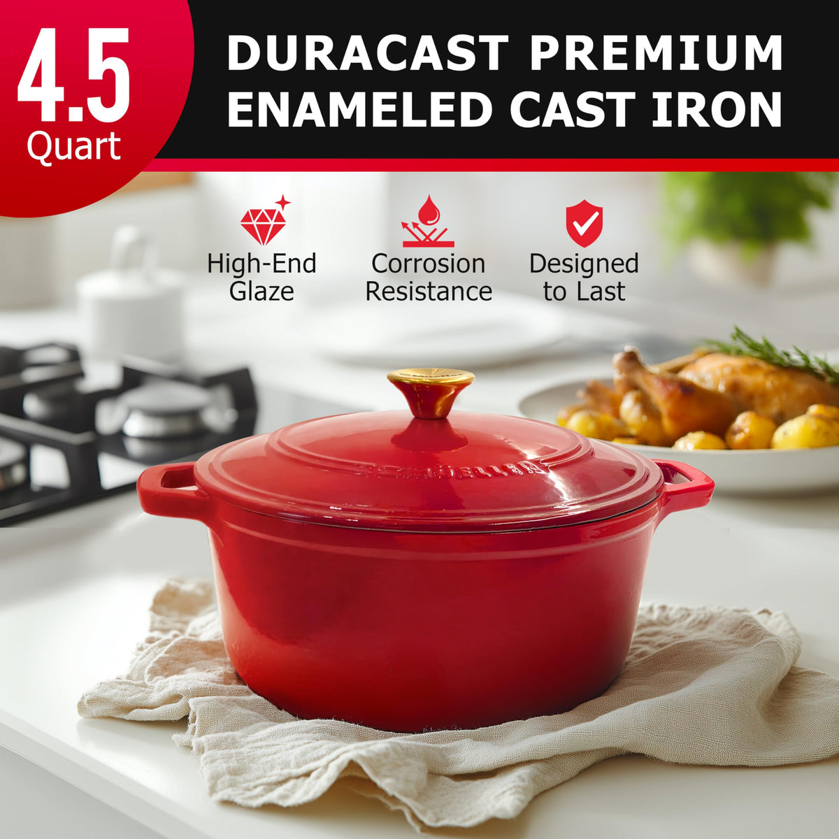 4.5 QT Enameled Cast Iron Dutch Oven
