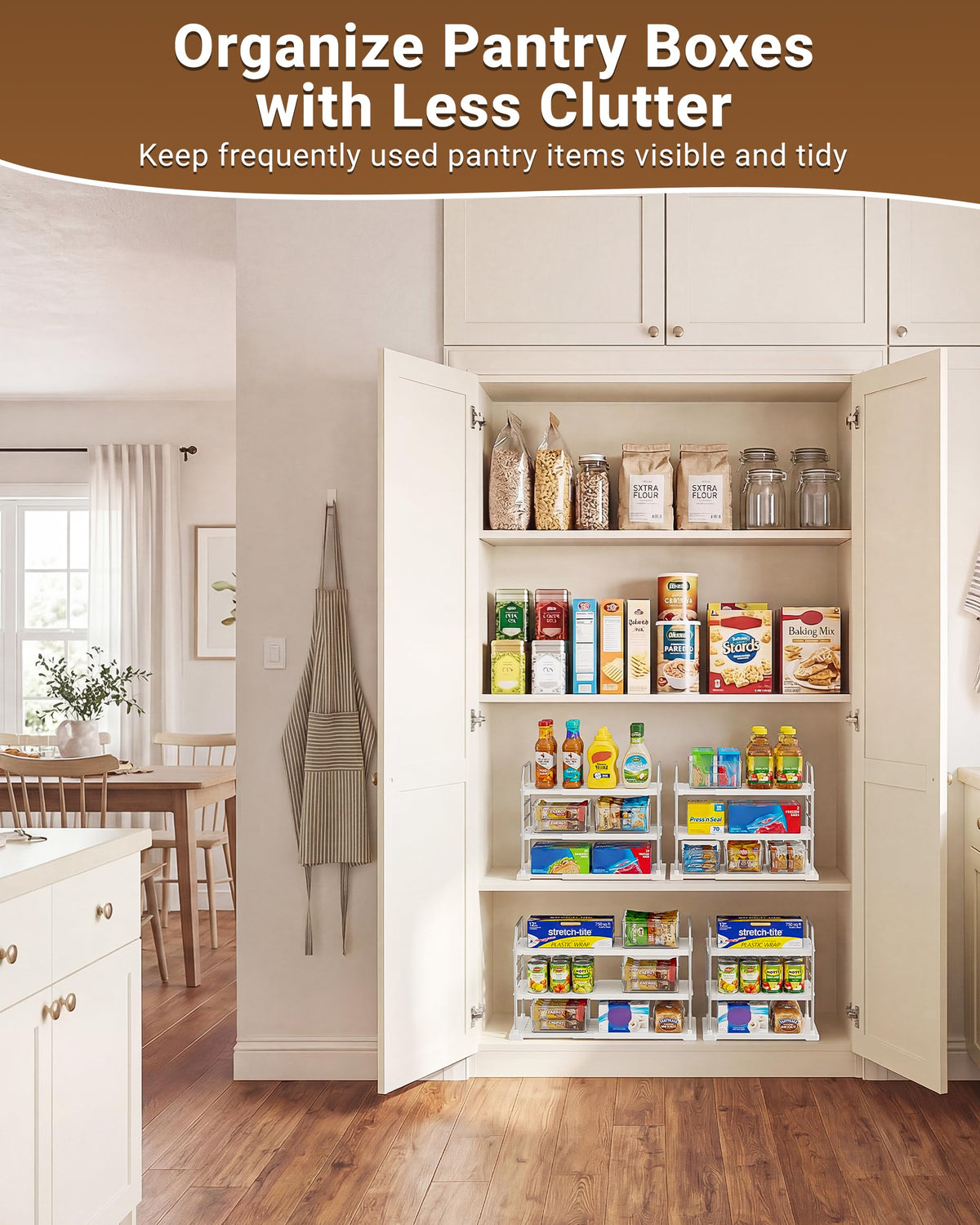 Extendable 3 Tier Kitchen Cabinet & Pantry Organizer for Plastic Wrap (2 Count)