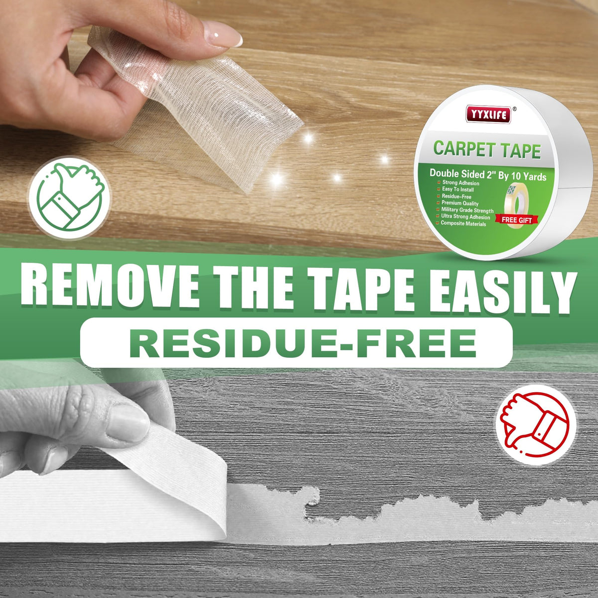 Double Sided Carpet Tape for Area Rugs & Hardwood Floors (30 Foot)