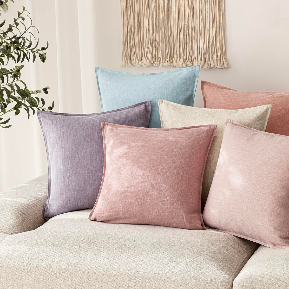 Pack of 2 Decorative Linen Solid Throw Pillow Covers Accent Lumbar Cushion Case Farmhouse Pillowcase for Chair Couch Sofa Bedroom Living Room Home Decor 12 x 20 Inch Rose Pink