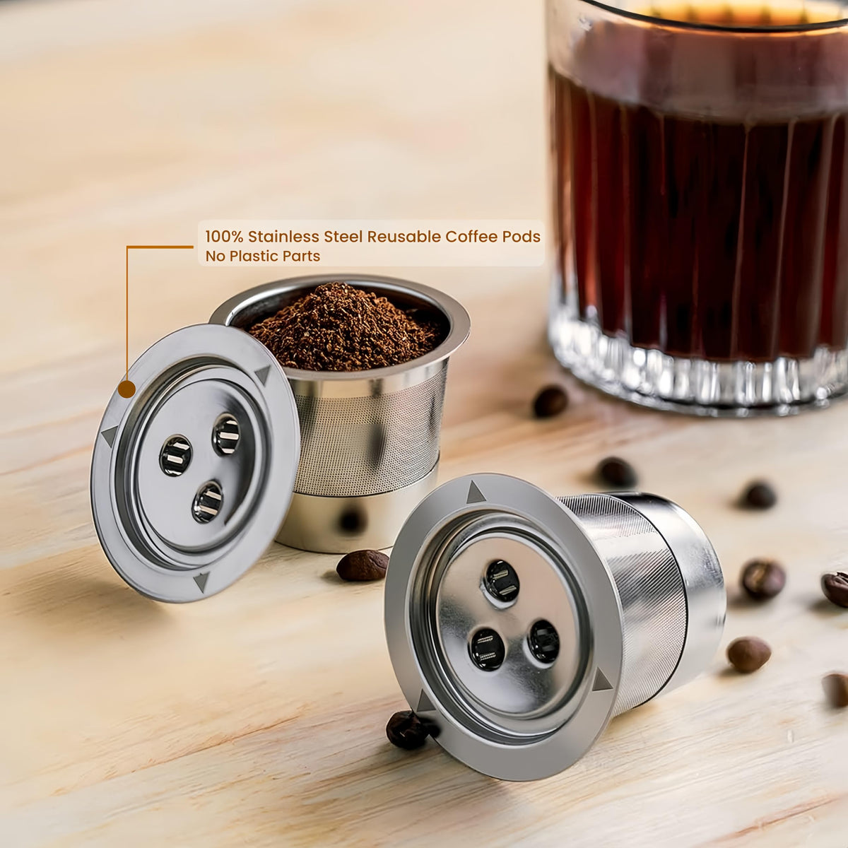 2 Pack K Cups Reusable Coffee Pods for Ninja Dual Brew Coffee Maker Stainless Steel Permanent K Cups Filters Coffee Accessories Compatible with Ninja CFP201 CFP301 Dual Brew Pro Machine (2 Count)