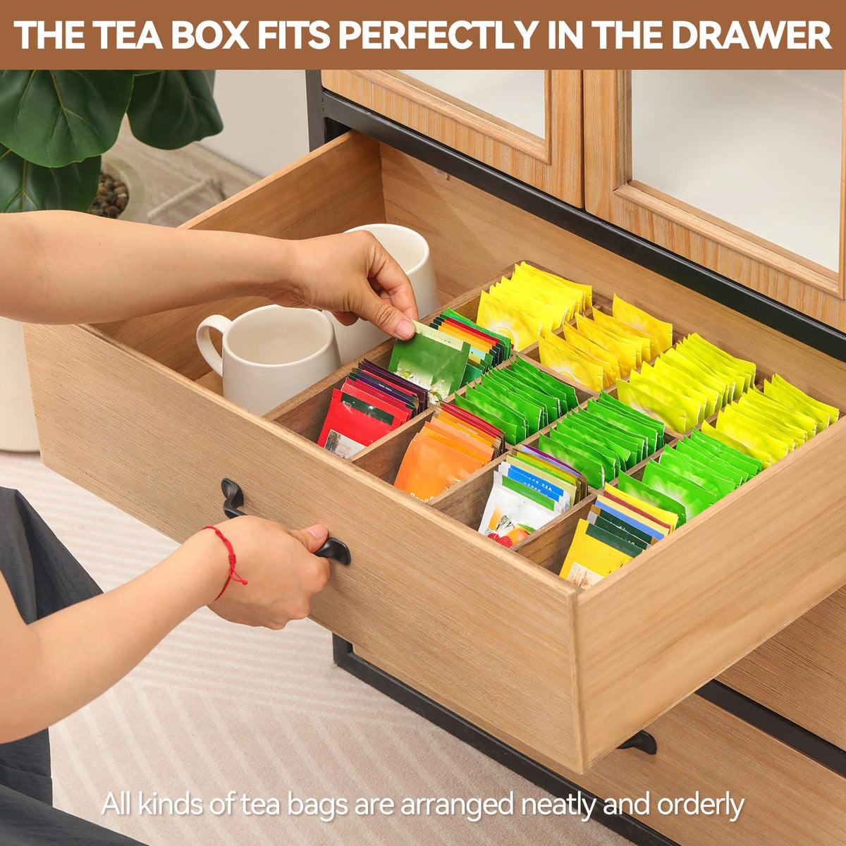 Wooden Tea Bag Organizer for Drawer (12 Count)