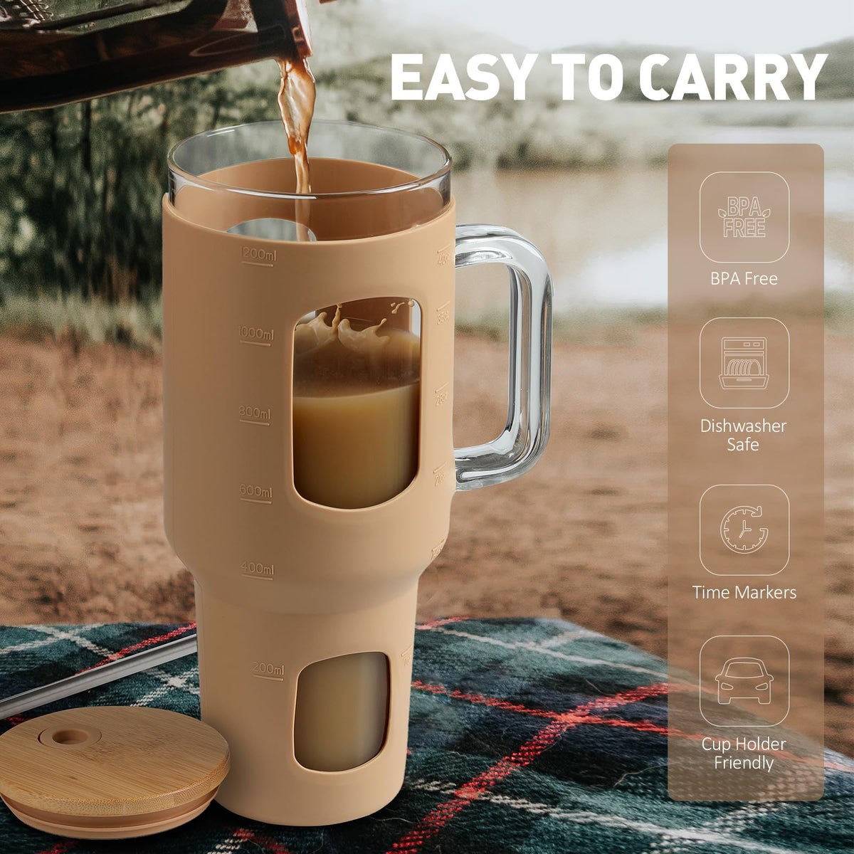 Glass Tumbler with Straw and Lid