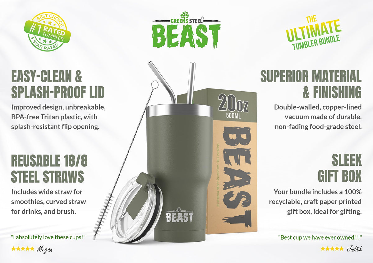 Beast 20 oz Tumbler Stainless Steel Vacuum Insulated Coffee Ice Cup Double Wall Travel Flask