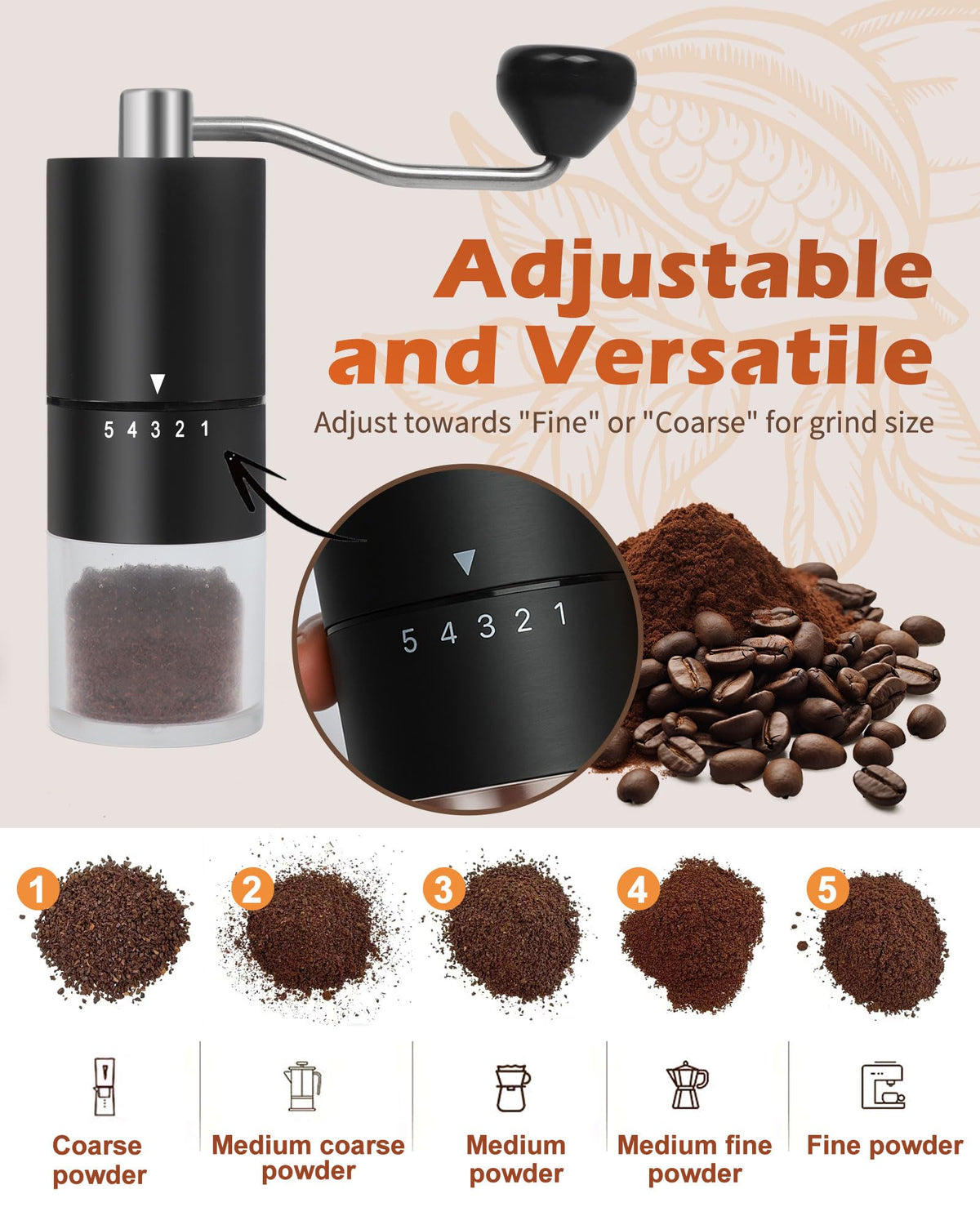 Manual Coffee Grinder With Ceramics Burr For Espresso