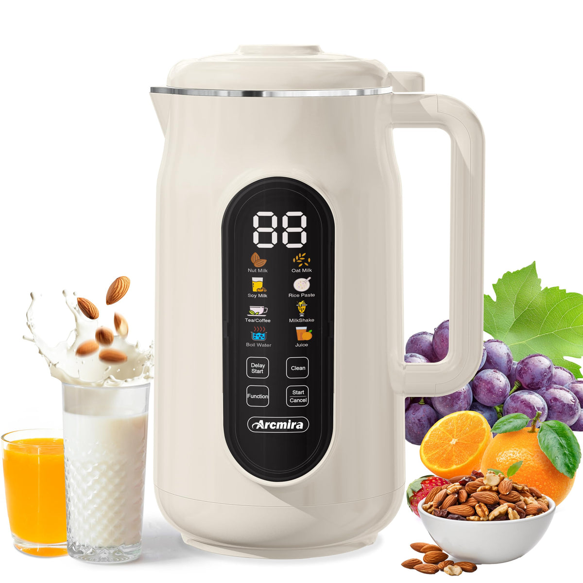 10-in-1 Automatic Nut Milk Maker,Almond Milk Maker with LED Panel/Delay Start/Keep Warm/Boil Water/Self Clean