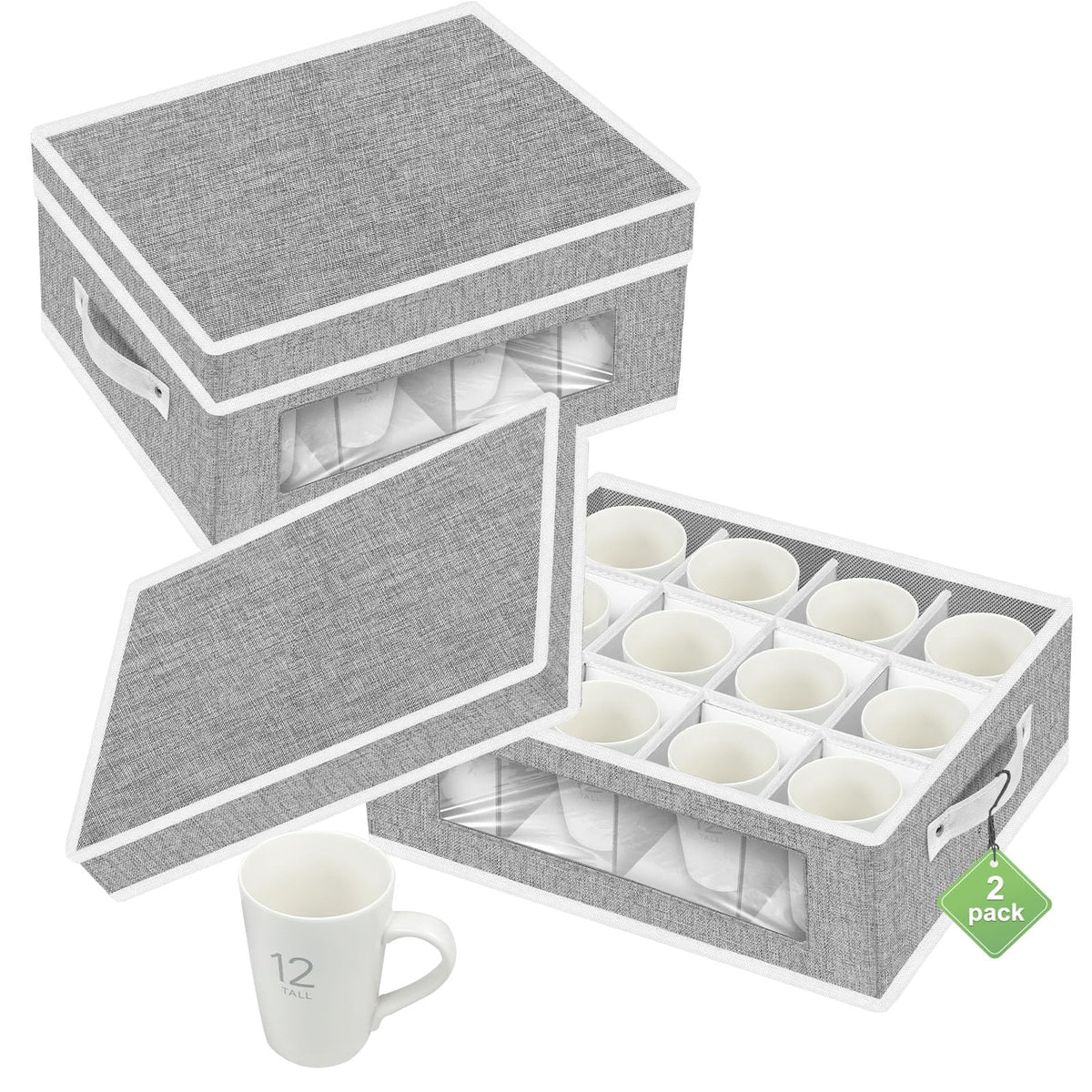 2 Pack Cup and Coffee Mug Storage Box Organizer with Dividers (2 Count)