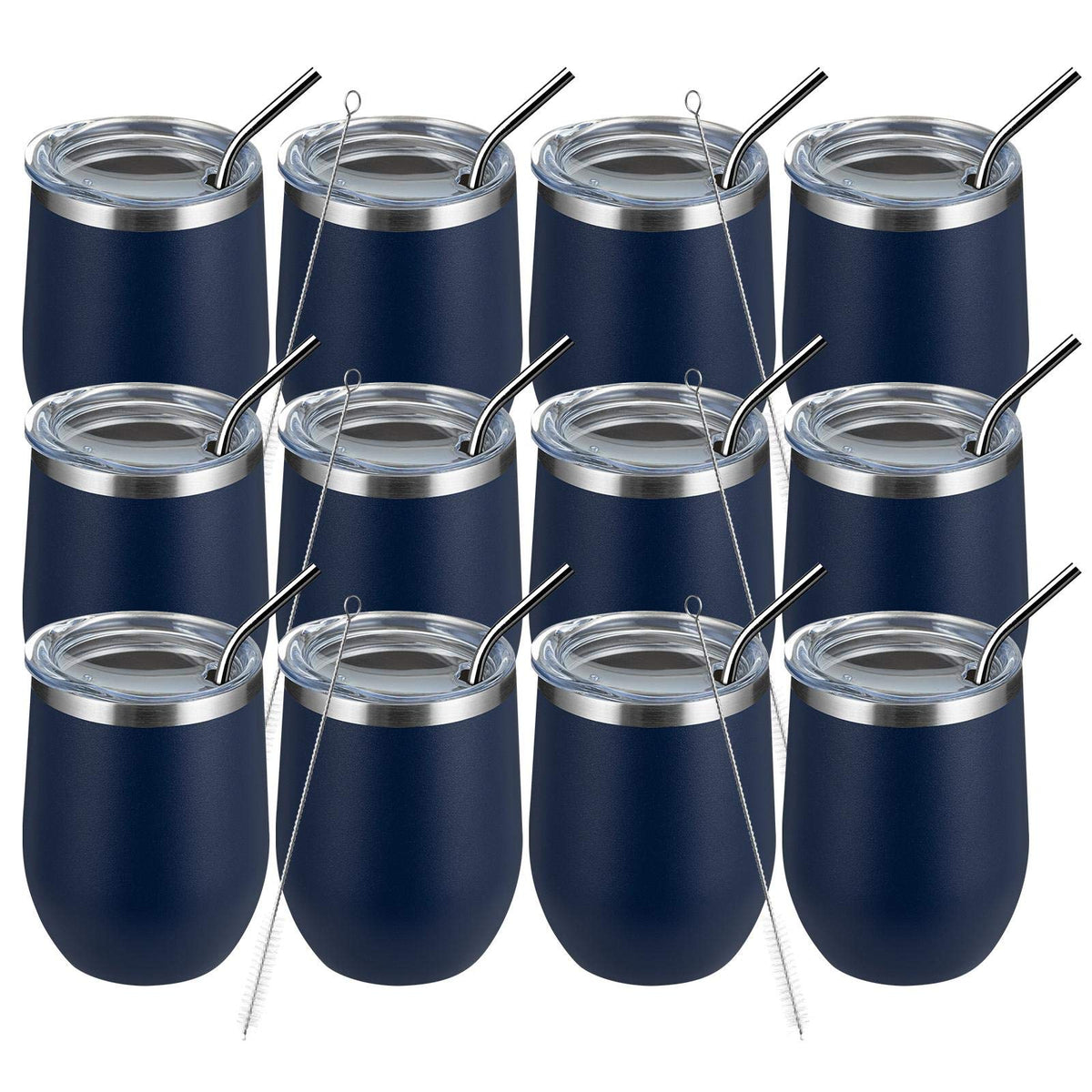 12oz 12 Pack Wine Tumbler Glasses with Lid (12 Count)